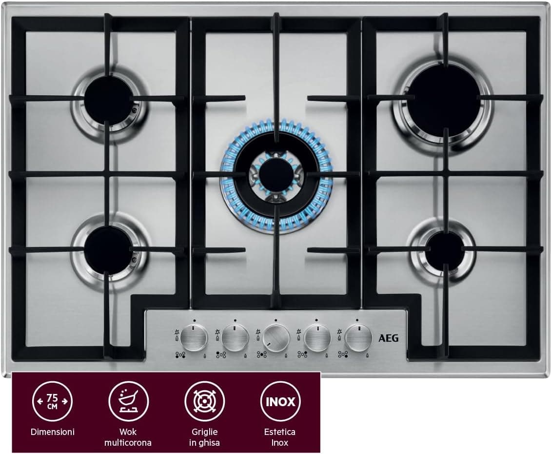 Offerta -41%: AEG HGB75400SM Piano Cottura a Gas 75 cm
