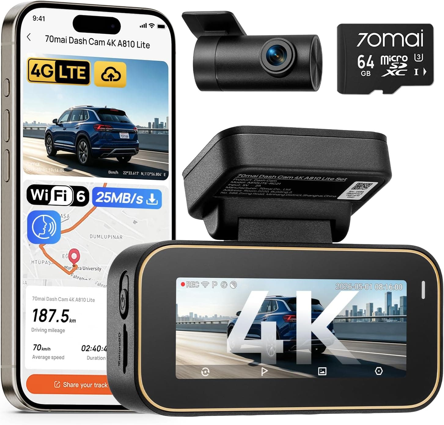 Offerta -33%: 70mai A810 Lite Dash Cam 4K HDR a soli 99,99€!
