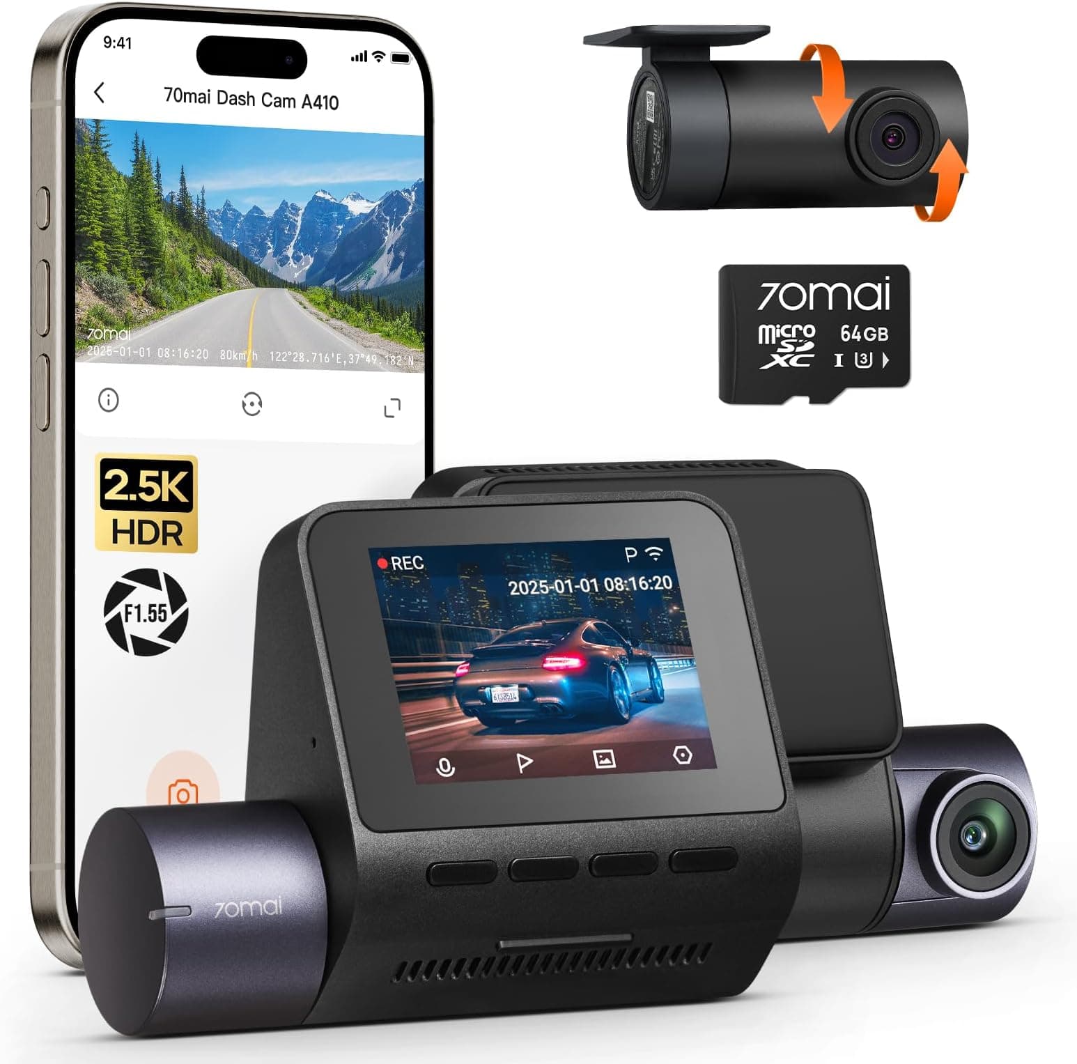 Offerta -31%: 70mai Dash Cam Anteriore e Posteriore A410